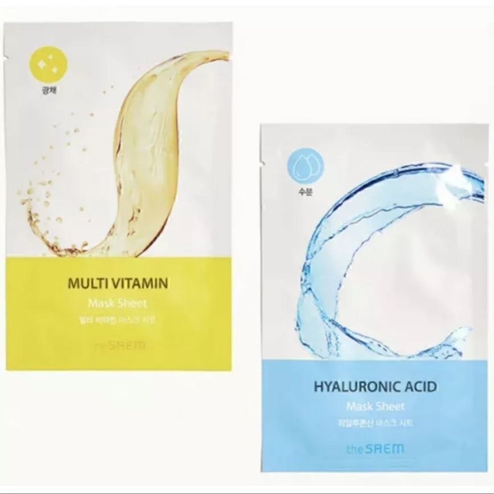 $6💥 The Saem - 2 Pack Sheet Mask Duo - HYALURONIC ACID and MULTI VITAMIN